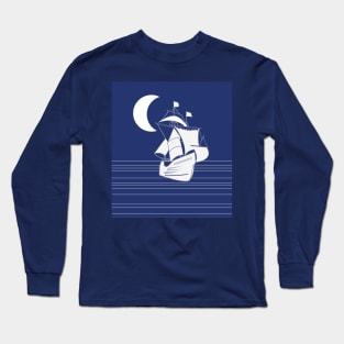 Antique Sailing Ship Galleon Night Moon Seascape Long Sleeve T-Shirt